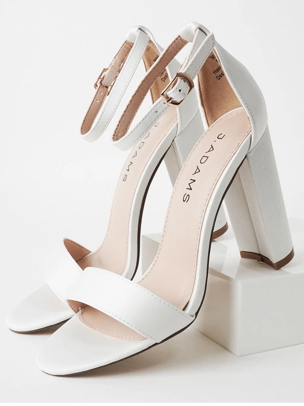 J.Adams Women’s Shirley White Satin Block Heel Ankle-Strap Sandals Sz 7 NWB